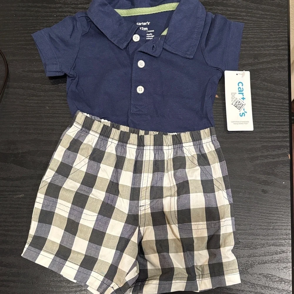 Carter's Blue Polo with Checkered Shorts
